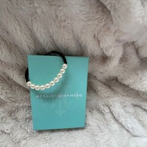 MY SAINT MY HERO St. pearl beads and St. Benedict medal bracelet